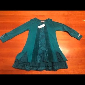 Naartjie Flocked Poplin dress, size 3, green, NWT